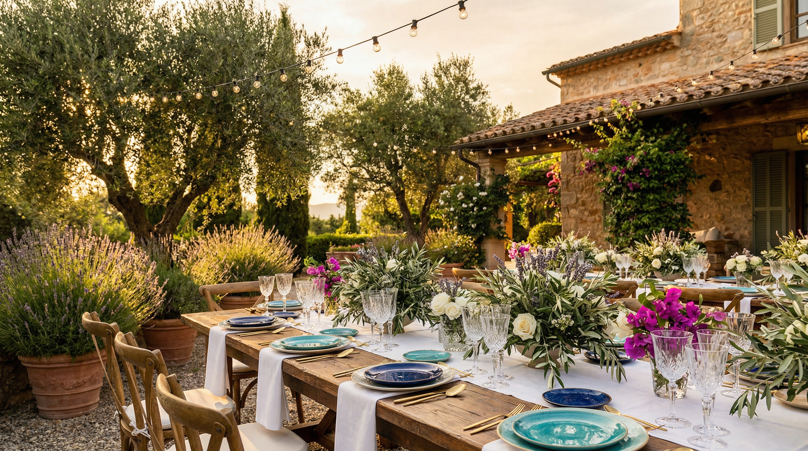 Table dressée dans un jardin méditerranéen